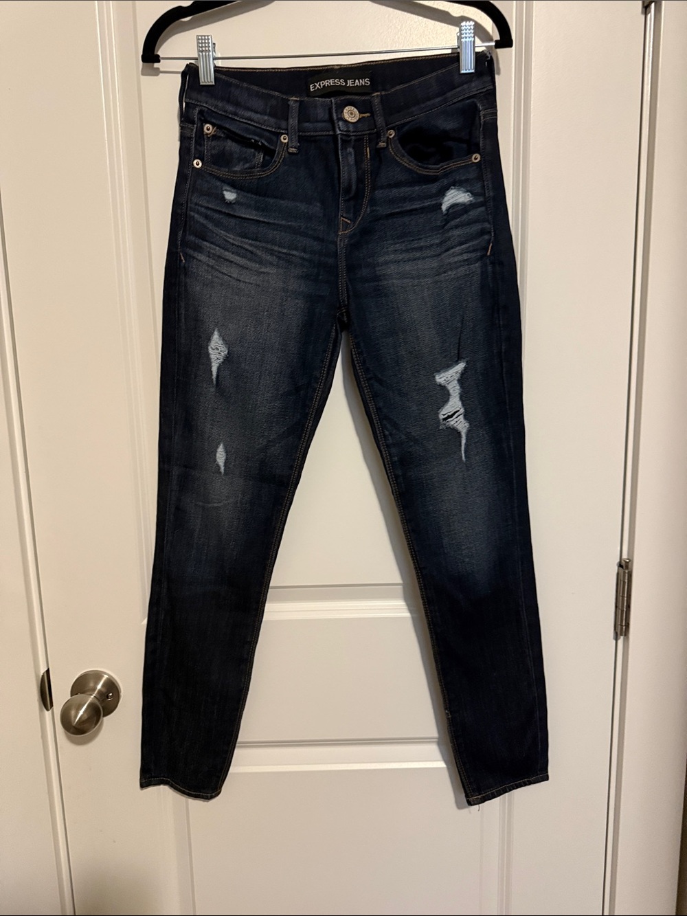 Express Dark Indigo Ripped Skinny Jeans